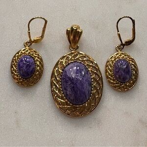 Marbled Purple stone set in gold, Jewelry Set
